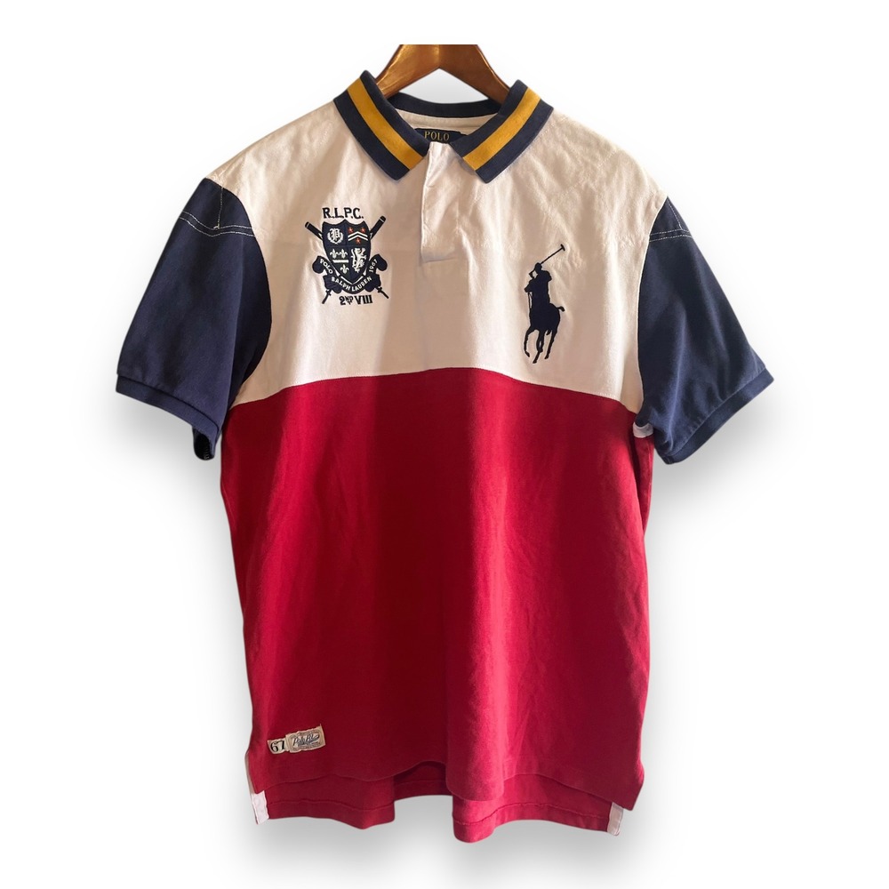 Polo Ralph Lauren XL Custom Fit Colorblock Crest Rugby Polo Shirt Big Pony *Read